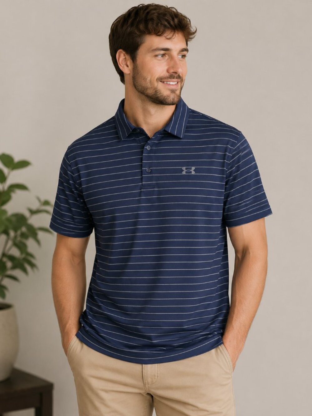 Under Armour The Playoff Polo Men's Large Navy Striped Golf Shirt Performance